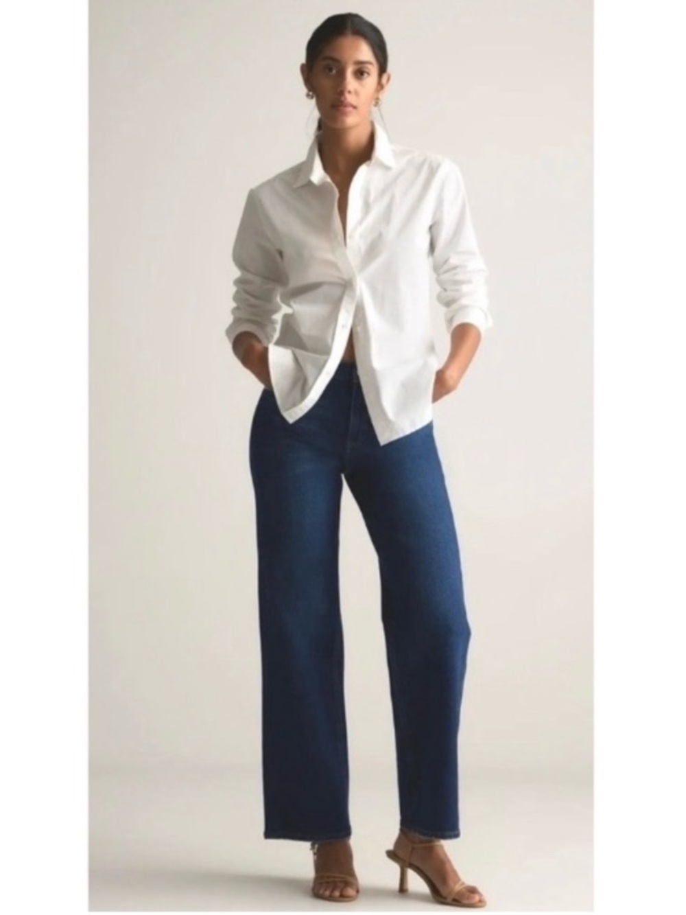 Quince Bella Stretch Straight Jeans High Rise Dark Wash Denim Minimalist 32